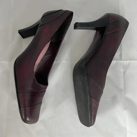 VINTAGE Y2K Spring Square Toe Pumps Wine Maroon Genuine Leather Shoes Heels 36 - Picture 4 of 13
